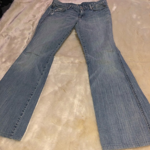 7 For All Mankind Flare Leg Distressed Denim Jeans - Picture 5 of 8